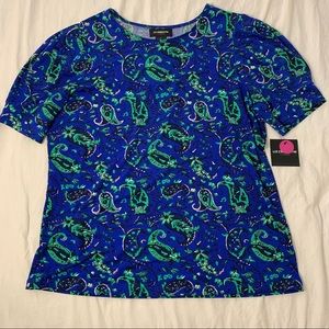 Liz Claiborne Career Bold Blue Paisley Pattern Blouse